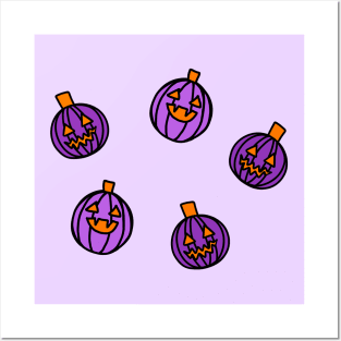 Purple Cartoon Jack o Lantern Pumpkins, made by EndlessEmporium Posters and Art